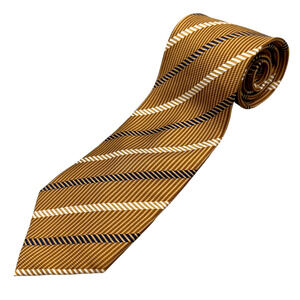Bella Moda 100%‎ Silk Dress Made in Italy Tie Gold Bold Stripe Pattern 60" 3.75"